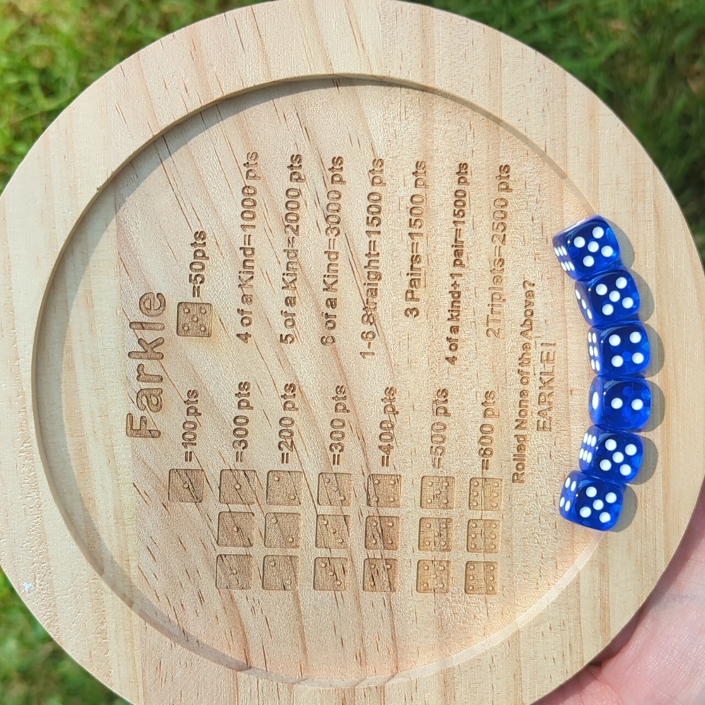 Farkle Wooden Dice Tray with Blue Dice by Farkle